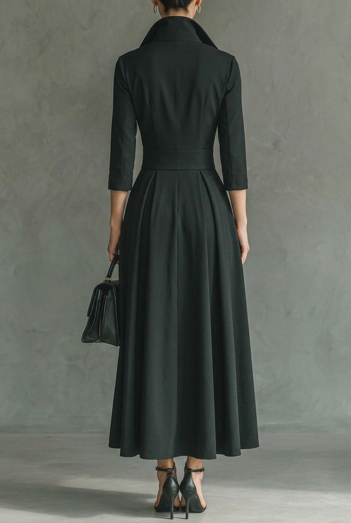 Aveline | Elegant Buttoned Lapel Pleated Maxi Dress
