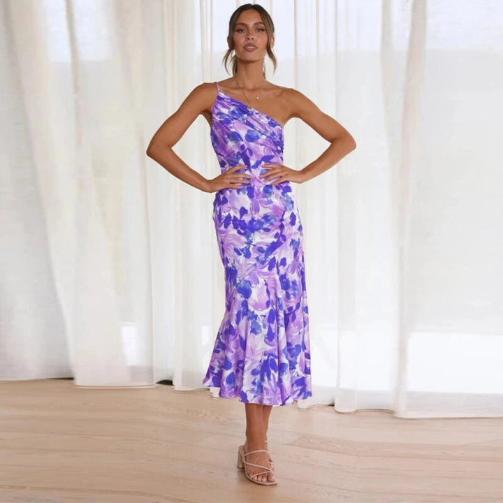 Kathy | Women’s Maxi Dress with Asymmetrical Cut and Floral Pattern