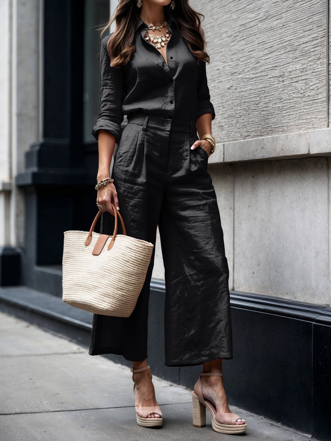 Kayla | Capri Trousers and Loose Shirt Set