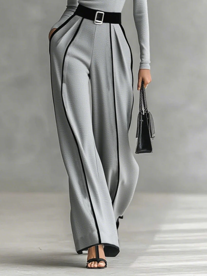 Linda | High-Neck Top &amp; Wide-Leg Trousers Set with Belt