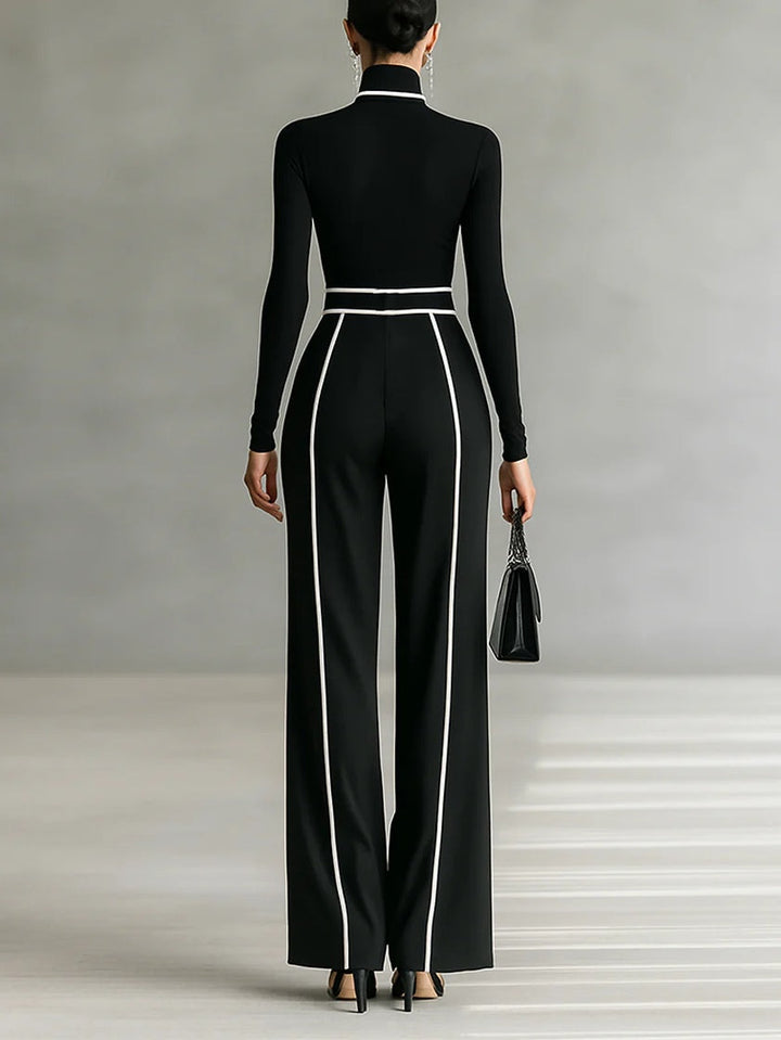 Linda | High-Neck Top &amp; Wide-Leg Trousers Set with Belt
