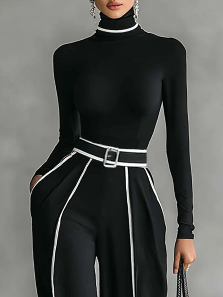 Linda | High-Neck Top &amp; Wide-Leg Trousers Set with Belt
