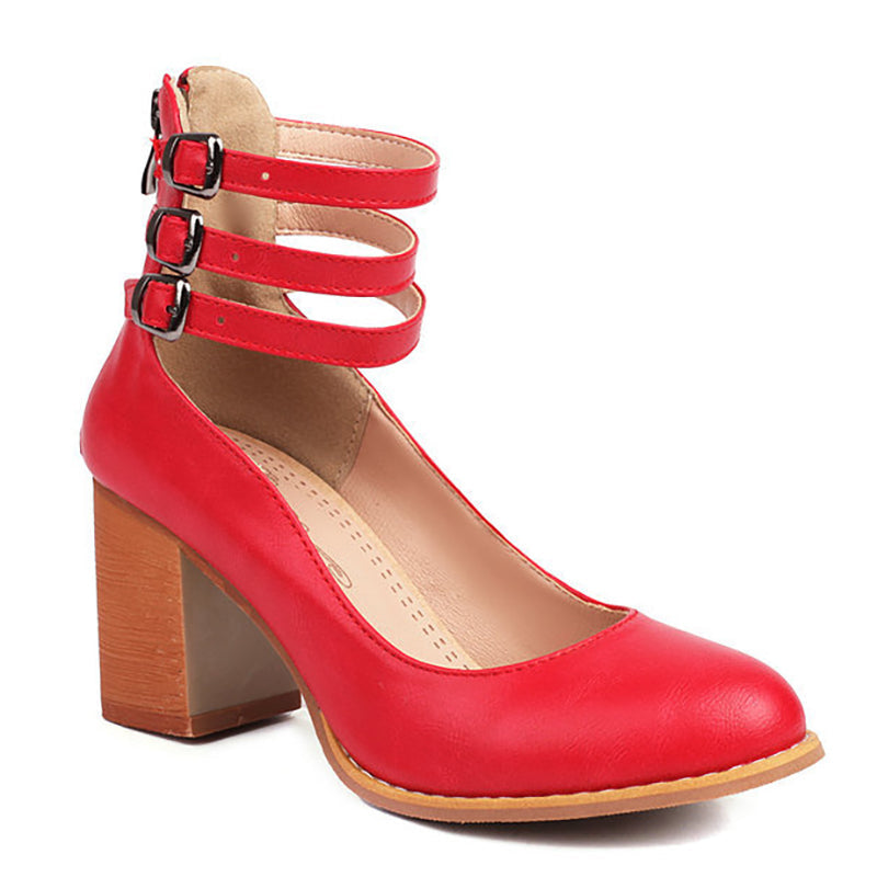Casilda | Smooth Sandals with Ankle Strap and Thick Heel